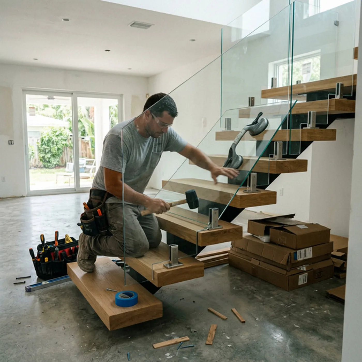 Custom floating stair installation in a New York City home