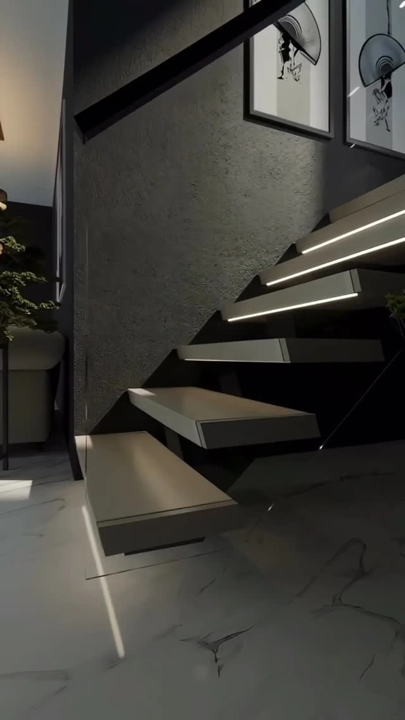 Integrated LED lighting system in a floating staircase in NYC